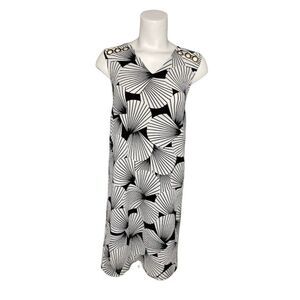 Signature‎ Collection Black White Patterned Stretch Crepe Sleeveless Dress Small